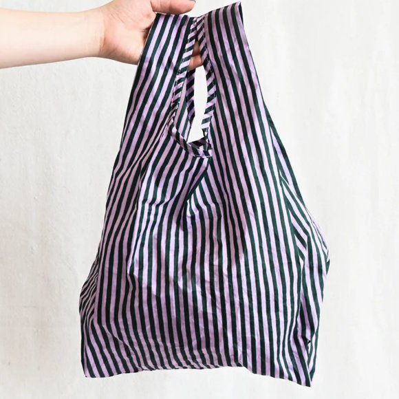 BAGGU Handbags - NWT BAGGU Lilac Candy Stripe Reusable Eco Shopping Bag Tote Purse Baby size